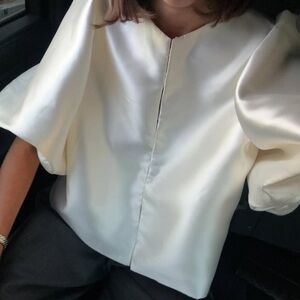 Elegant Cream Blouse with Puff Sleeves